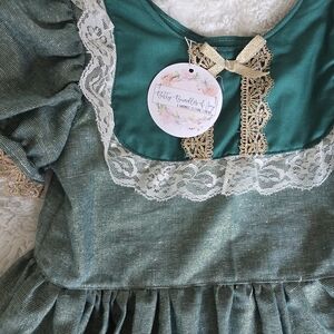 Green Dress with Lace and Gold Accents